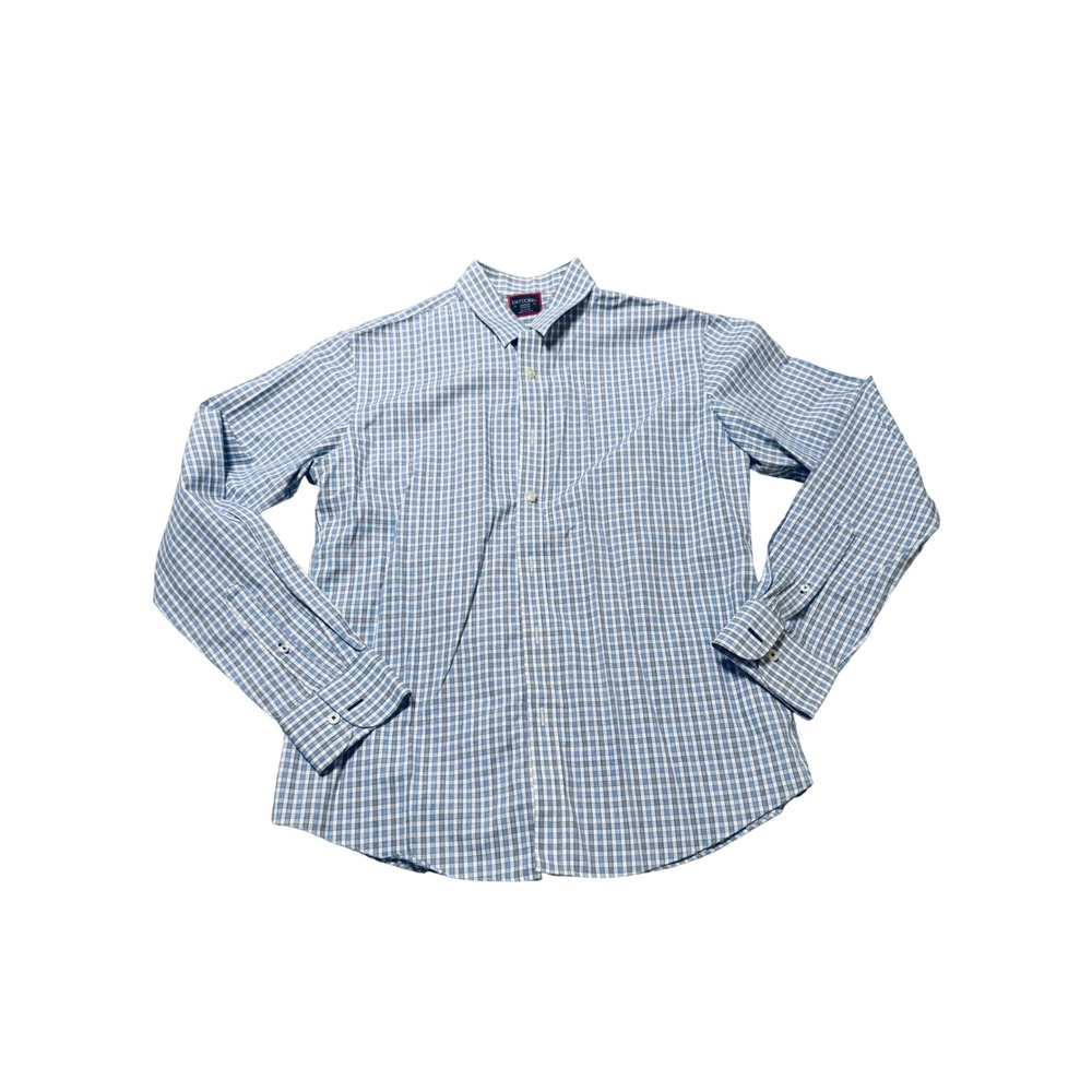 NWOT Untuckit Size Medium Wrinkle Free Blue White Plaid Long Sleeve Button Up